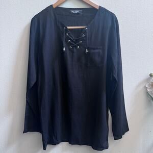 Paul Jones Linen Blend V-Neck Long Sleeve Loose Fitted Shirt Minimalist Size S‎